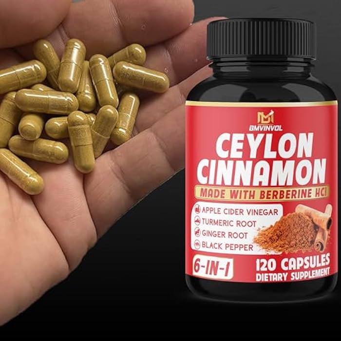 BMVINVOL Ceylon Cinnamon Capsules - 120 Capsules - High Potency with Apple Cider Vinegar, Turmeric, Ginseng, Berberine - Antioxidant Support - 2 Month Supply - Image 3