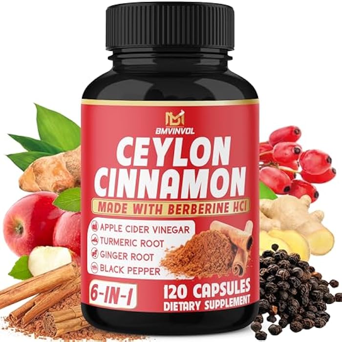 BMVINVOL Ceylon Cinnamon Capsules - 120 Capsules - High Potency with Apple Cider Vinegar, Turmeric, Ginseng, Berberine - Antioxidant Support - 2 Month Supply - Image 1