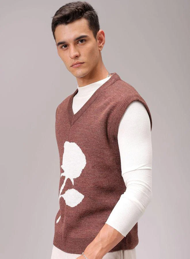 The Indian Garage Co Men Relaxed Fit Floral V-Neck Sweater