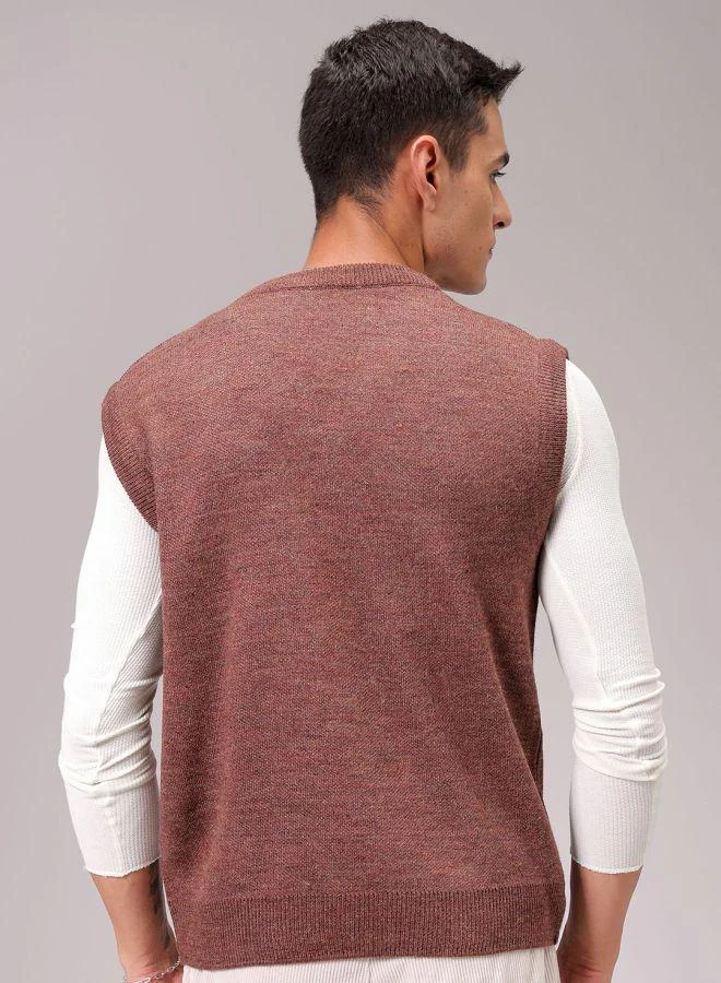The Indian Garage Co Men Relaxed Fit Floral V-Neck Sweater