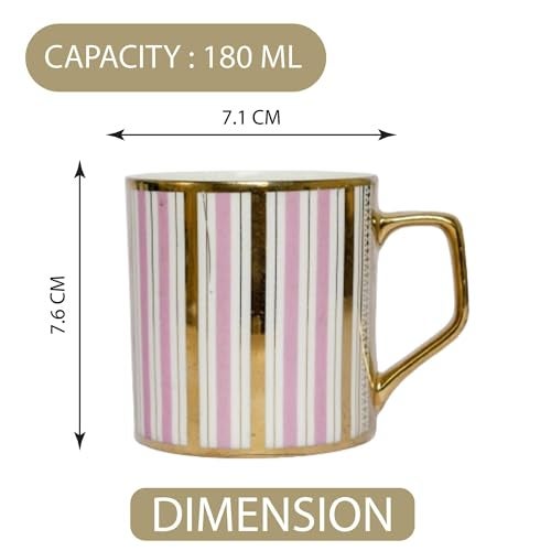 Femora Dropped U Scale Pattern Golden Tea Mugs, Ceramic Tea Cups, Coffee Mugs |160 ML | Pink Tea Cup Set of 6 | (NOT Microwave Safe) - Image 2