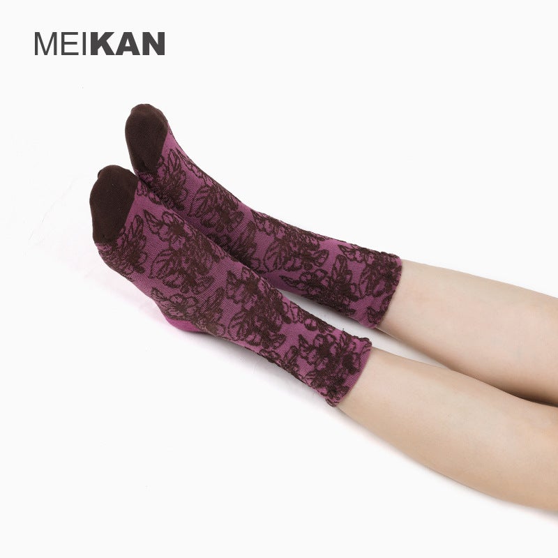 Meikan Women'S Socks Three-Dimensional Relief Mid-Calf Fashion Socks Retro Pattern Women'S Socks Personality Matching Socks - Image 5