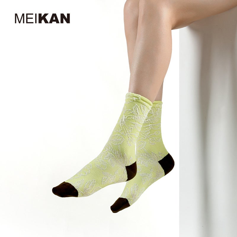 Meikan Women'S Socks Three-Dimensional Relief Mid-Calf Fashion Socks Retro Pattern Women'S Socks Personality Matching Socks - Image 3