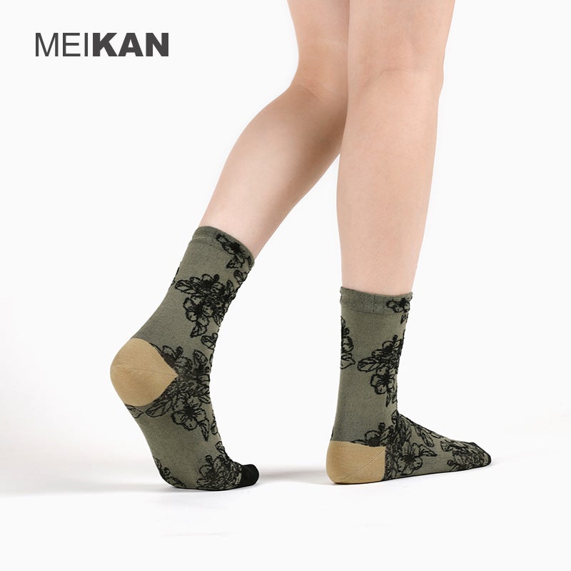 Meikan Women'S Socks Three-Dimensional Relief Mid-Calf Fashion Socks Retro Pattern Women'S Socks Personality Matching Socks - Image 2