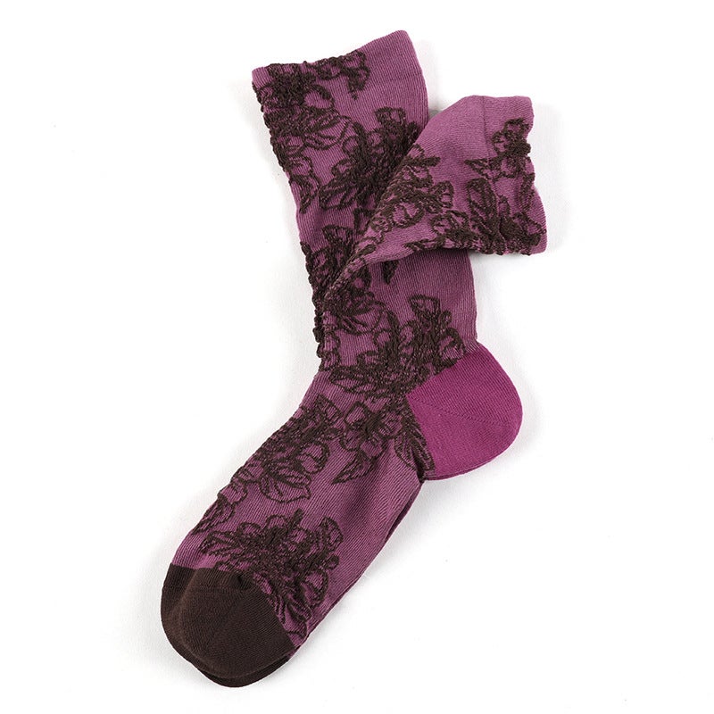 Meikan Women'S Socks Three-Dimensional Relief Mid-Calf Fashion Socks Retro Pattern Women'S Socks Personality Matching Socks - Image 1