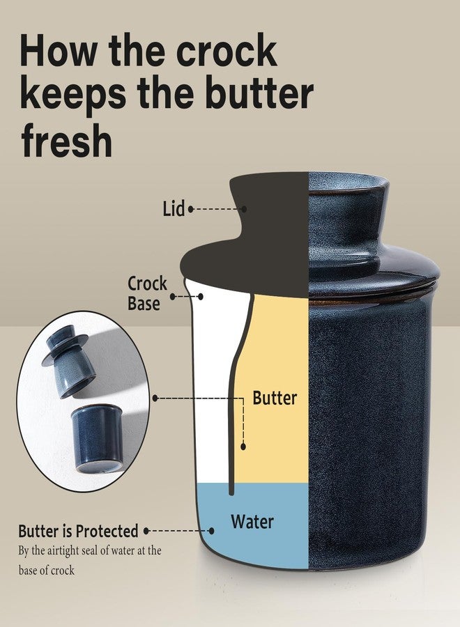 YDSluock Blue French Butter Dish，Handmade Reactive Glaze Ceramic Butter Crock with Water Line for Speradable Fresh Butter - Image 4