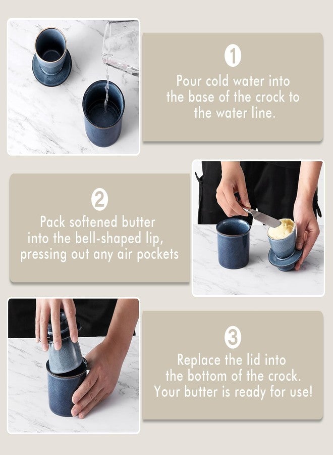 YDSluock Blue French Butter Dish，Handmade Reactive Glaze Ceramic Butter Crock with Water Line for Speradable Fresh Butter - Image 3