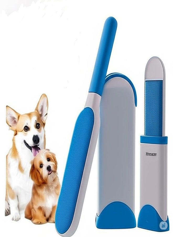 FOR YOUR PETS تقدم لكم FOR YOUR PETS مزيل شعر الحيوانات الأليفة للكلاب والقطط - لإزالة الفراء والوبر من الملابس والأثاث ومقاعد السيارات والأرائك، فرشاة مزدوجة الجوانب لإزالة الوبر، أداة تنظيف شعر الحيوانات الأليفة، أزرق ورمادي - Image 1