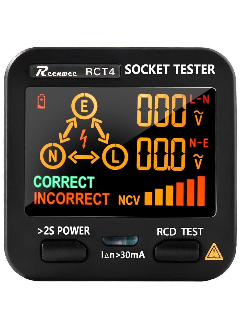 Outlet Tester, LCD with Voltage Display, RCD Socket Tester Circuit Analyzer, Standard 0.1-250V Outlets 8 Visual Indications, Polarity Detector Leakage Tester Electricity Line Fault Checker - Image 1