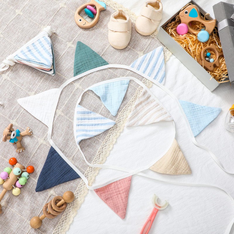 Oudain 15.5 ft Pennant Banner Flags  2 Pcs Nursery Garland Triangle Bunting Flag Baby Banner for Nursery Decor Baby Birthday Boho Wedding Shower Party Event  Each 7.75 ft(Elegant Color) - Image 3