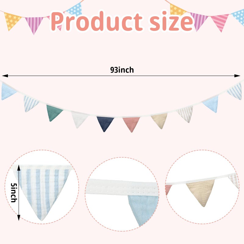 Oudain 15.5 ft Pennant Banner Flags  2 Pcs Nursery Garland Triangle Bunting Flag Baby Banner for Nursery Decor Baby Birthday Boho Wedding Shower Party Event  Each 7.75 ft(Elegant Color) - Image 2