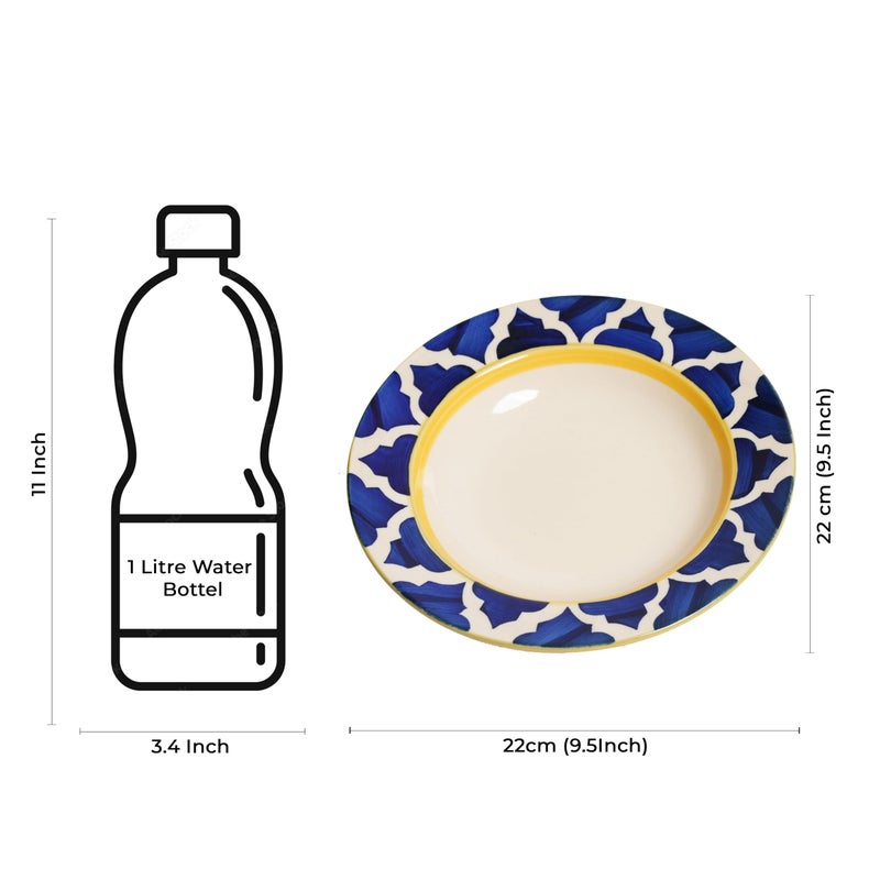 Caffeine Ceramic Handmade Stoneware Blue Umrao Pattern 9" Soup Plates/Maggie Plate/Pasta Plate/Macaroni Plate (Set of 2 Microwave & Dishwasher Safe) - Image 3