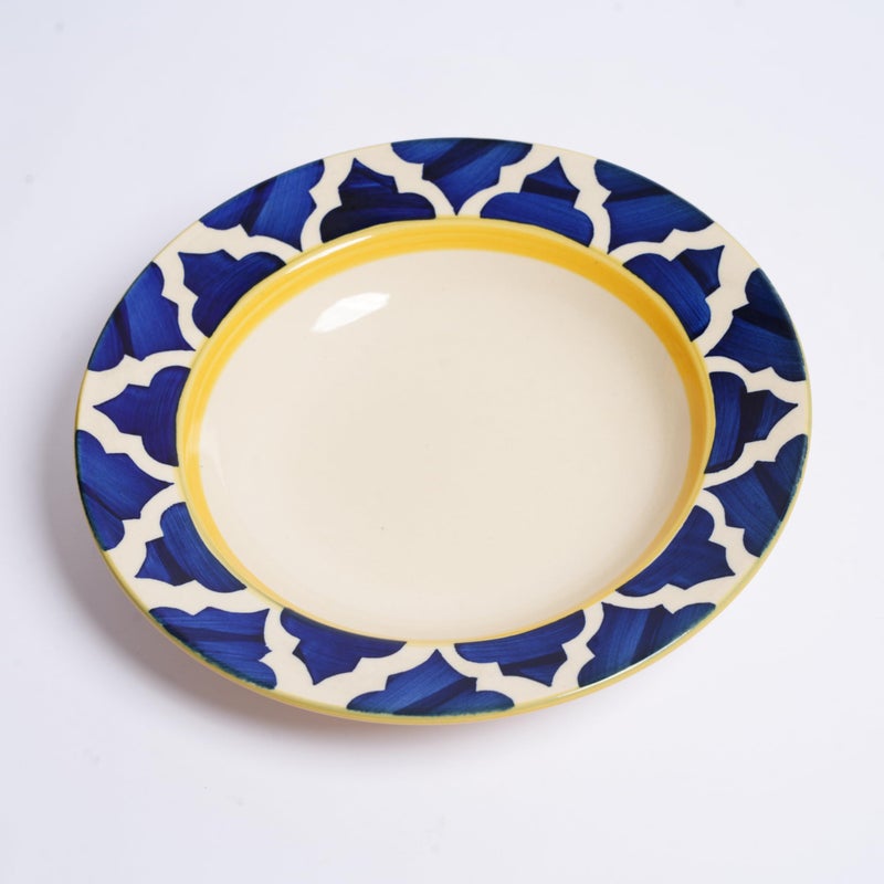 Caffeine Ceramic Handmade Stoneware Blue Umrao Pattern 9" Soup Plates/Maggie Plate/Pasta Plate/Macaroni Plate (Set of 2 Microwave & Dishwasher Safe) - Image 2