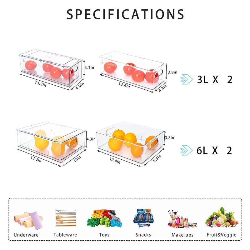 MineSign 4 pack Stackable Refrigerator Organizer Bins Pull-Out Drawers for Fruit and Veggies Storage Organizer for Fridge Clear Drawer Containers with Handle Divided Organization for Produce Saver - Image 3