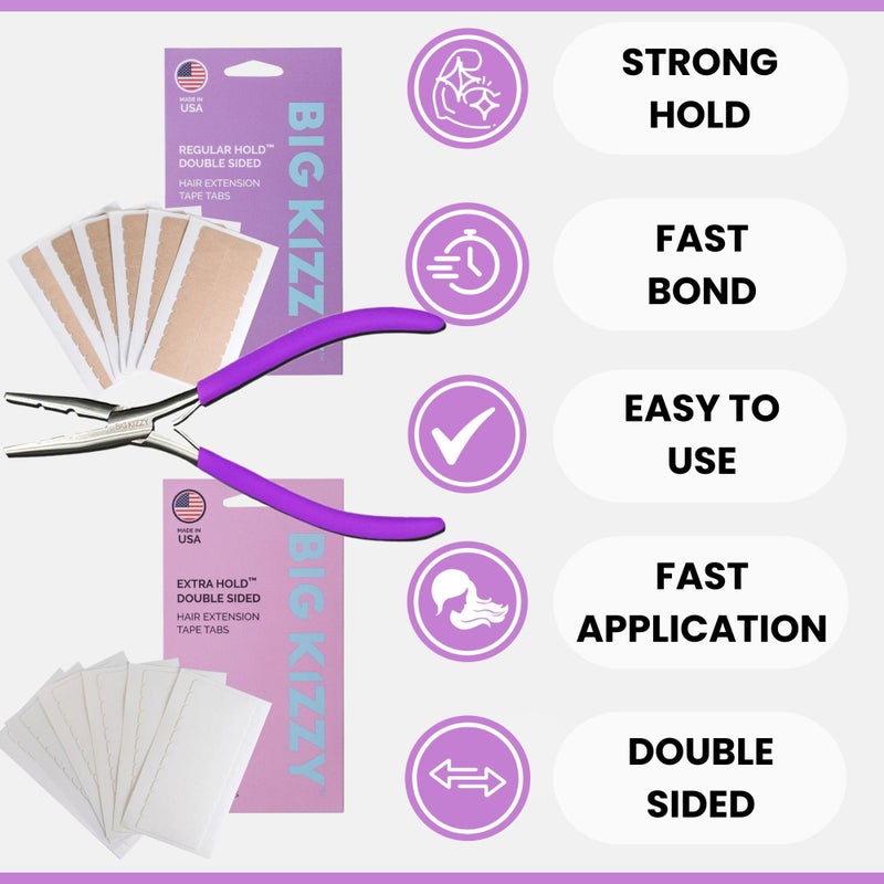 Big Kizzy Hair Extensions Tape Pressing Sealing Tool + 72 Tabs Regular Hold + 72 Tabs Extra Hold 4cm x .8cm Hair Extension Tape. Compatible with Hot Heads, Hairdreams, Babe & Most Other Brands. - Image 2