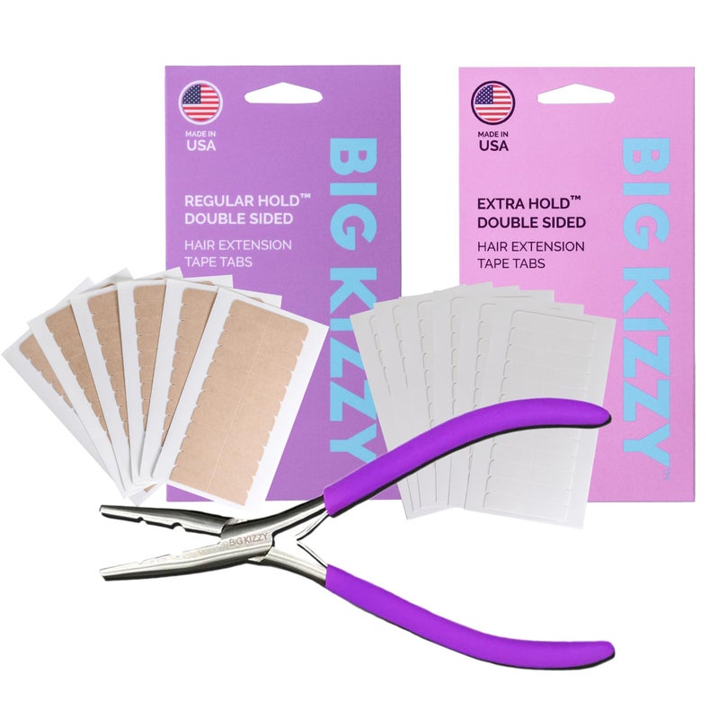 Big Kizzy Hair Extensions Tape Pressing Sealing Tool + 72 Tabs Regular Hold + 72 Tabs Extra Hold 4cm x .8cm Hair Extension Tape. Compatible with Hot Heads, Hairdreams, Babe & Most Other Brands. - Image 1