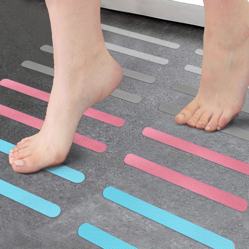 24 Non Slip Bath Stickers Shower Safety Strips Prevent Falls Blue Pink Gray Clear - Image 2
