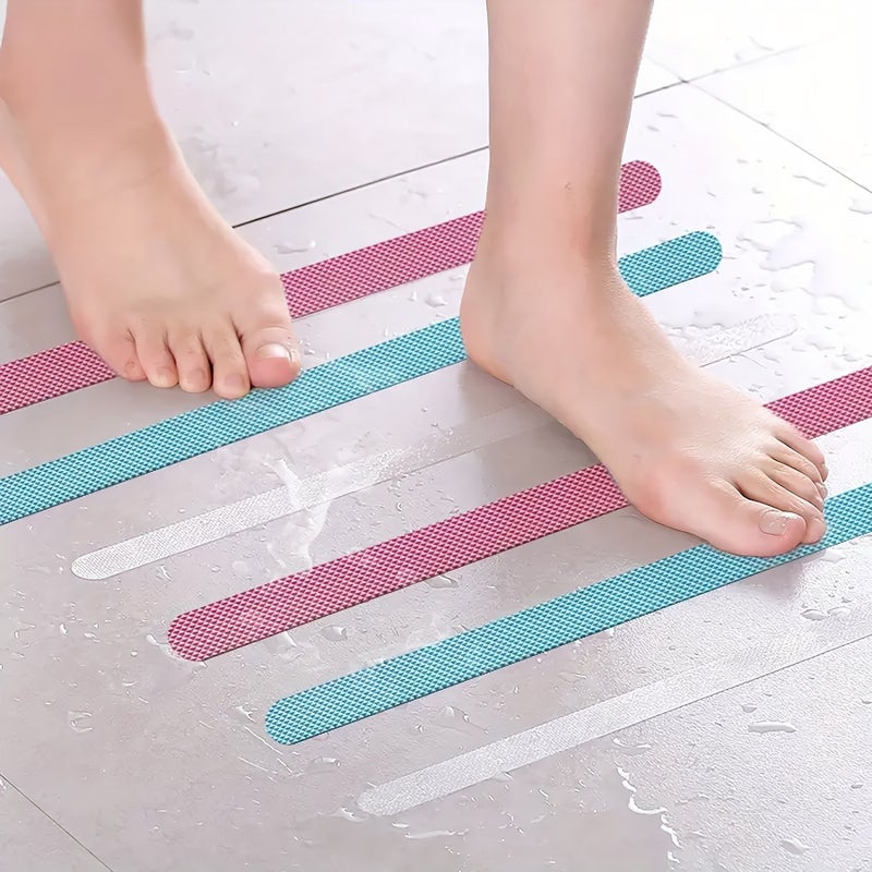 24 Non Slip Bath Stickers Shower Safety Strips Prevent Falls Blue Pink Gray Clear - Image 1