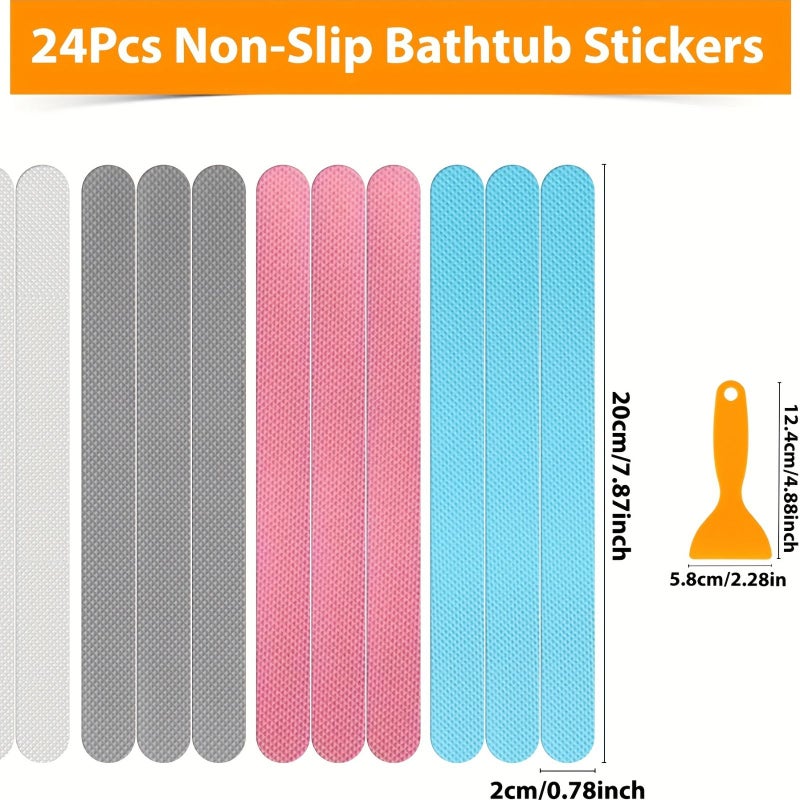 24 Non Slip Bath Stickers Shower Safety Strips Prevent Falls Blue Pink Gray Clear - Image 4
