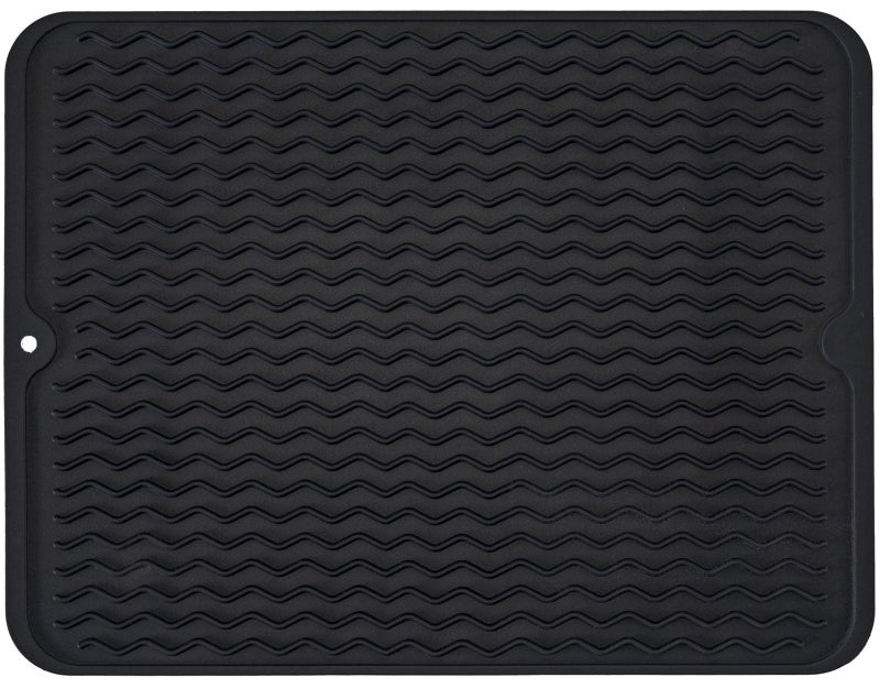 MODENGKONGJIAN Silicone Dish Drying Mat, Non-Slip Easy Clean Sink Mat Large Heat-resistant Dish Drainer Mat for Kitchen Counter, Sink, Refrigerator or Drawer liner (16" x 12", BLACK) - Image 1