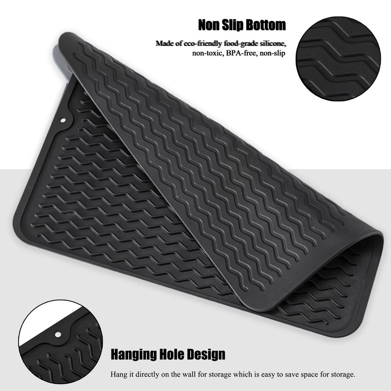MODENGKONGJIAN Silicone Dish Drying Mat, Non-Slip Easy Clean Sink Mat Large Heat-resistant Dish Drainer Mat for Kitchen Counter, Sink, Refrigerator or Drawer liner (16" x 12", BLACK) - Image 4