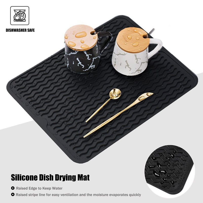 MODENGKONGJIAN Silicone Dish Drying Mat, Non-Slip Easy Clean Sink Mat Large Heat-resistant Dish Drainer Mat for Kitchen Counter, Sink, Refrigerator or Drawer liner (16" x 12", BLACK) - Image 3