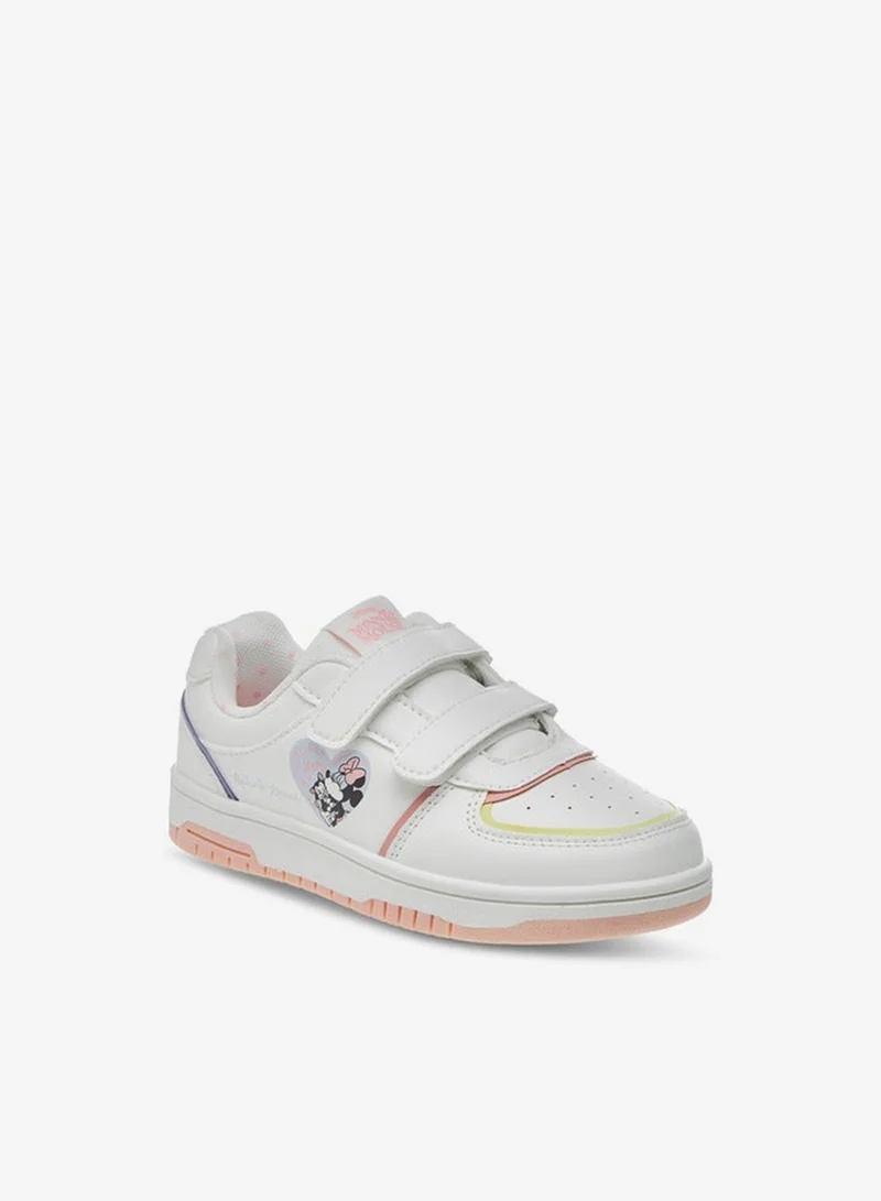 Disney Girls Minnie Mouse Print Sneakers with Hook and Loop Closure