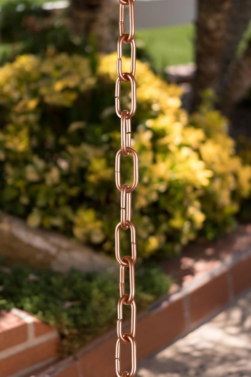 Monarch Rain Chains Aluminum Traditional Link Rain Chain, 8.5 ft Powder Coated with Brushed Copper Finish Aluminum Decorative Rain Catcher Chain for Gutters, Aluminum Rain Gutter Replacement Downspout - Image 1