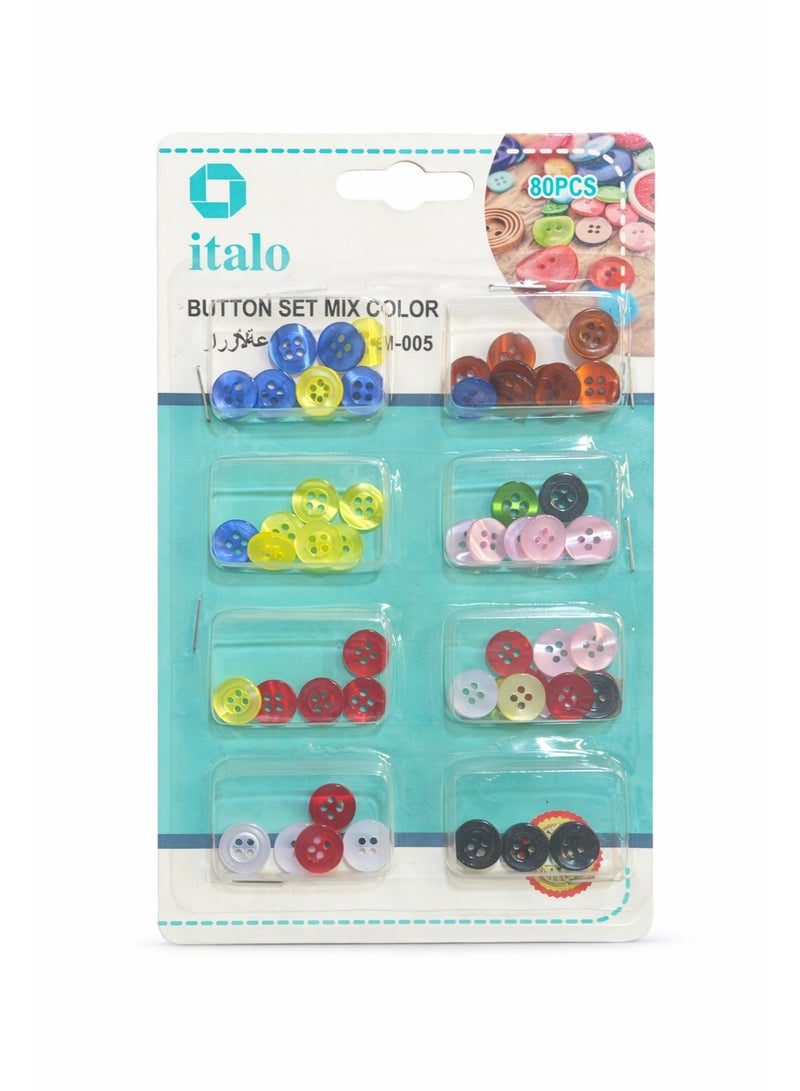 ITALO 80 Pieces Four Hole Sewing Mender Buttons Assorted Colors Repair Shirts And Other Purpose 1 Centimeter - Image 1