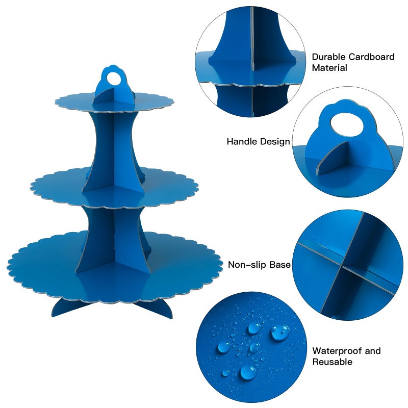 Soleebee 3-Tier Cupcake Stand, Cardboard Cupcake Tower, Dessert Cup Cake Stand Tower for Birthday Wedding Party Decoration, Cupcake Tier Stand 1 Set (Dark Blue) - Image 3
