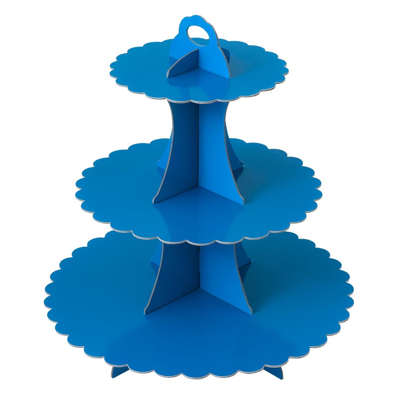 Soleebee 3-Tier Cupcake Stand, Cardboard Cupcake Tower, Dessert Cup Cake Stand Tower for Birthday Wedding Party Decoration, Cupcake Tier Stand 1 Set (Dark Blue) - Image 1