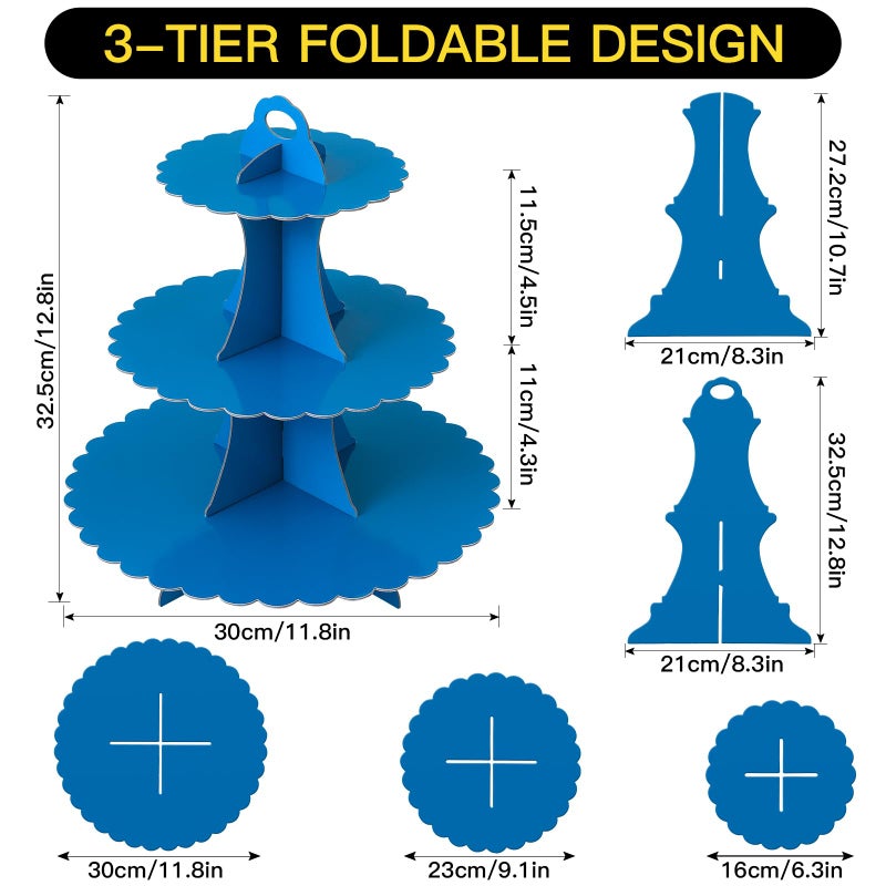 Soleebee 3-Tier Cupcake Stand, Cardboard Cupcake Tower, Dessert Cup Cake Stand Tower for Birthday Wedding Party Decoration, Cupcake Tier Stand 1 Set (Dark Blue) - Image 2