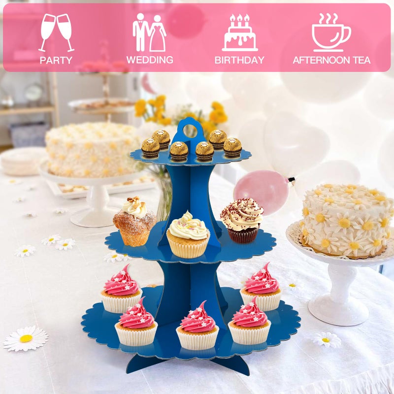 Soleebee 3-Tier Cupcake Stand, Cardboard Cupcake Tower, Dessert Cup Cake Stand Tower for Birthday Wedding Party Decoration, Cupcake Tier Stand 1 Set (Dark Blue) - Image 5