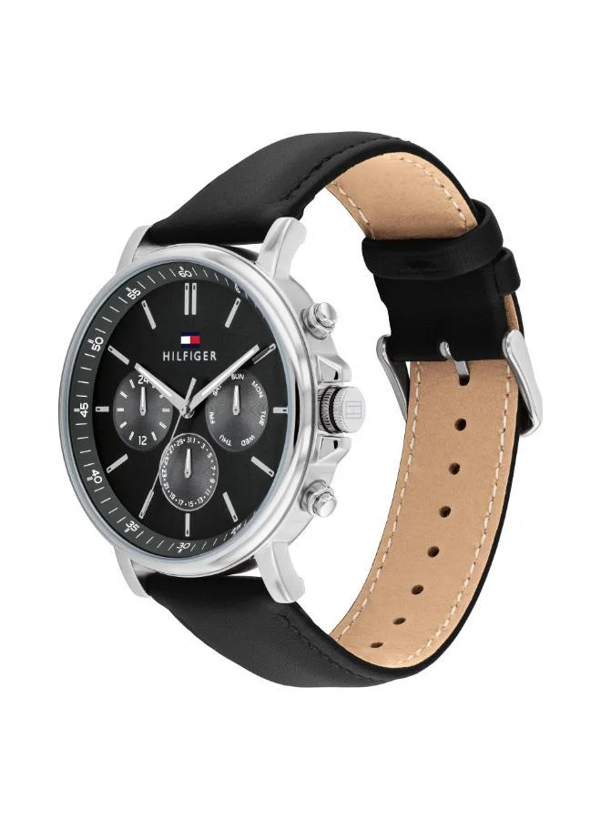 TOMMY HILFIGER  Mens Analog Multifunction Quartz Movement Watch With Black Leather Strap - 1710586 for Men | Best Price UAE
