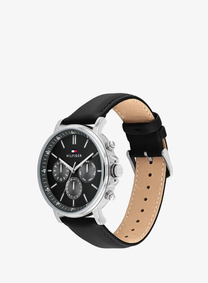 Tommy Hilfiger  Mens Analog Multifunction Quartz Movement Watch With Black Leather Strap - 1710586 for Men | Best Price UAE