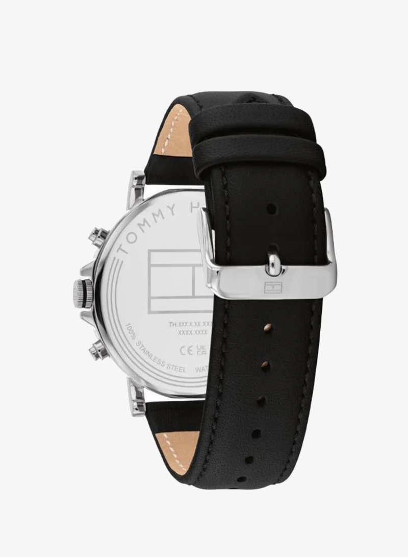 Tommy Hilfiger Mens Analog Multifunction Quartz Movement Watch With Black Leather Strap - 1710586