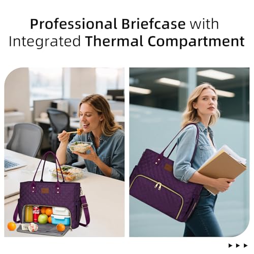KKXIU Lunch Tote Bag for Teacher Nurse 156 Inch Laptop Tote with Insulated Lunch Box Pocket for Women Professional Computer Work Bag for School Office Nursing Purple - Image 3