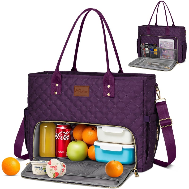 KKXIU Lunch Tote Bag for Teacher Nurse 156 Inch Laptop Tote with Insulated Lunch Box Pocket for Women Professional Computer Work Bag for School Office Nursing Purple - Image 2