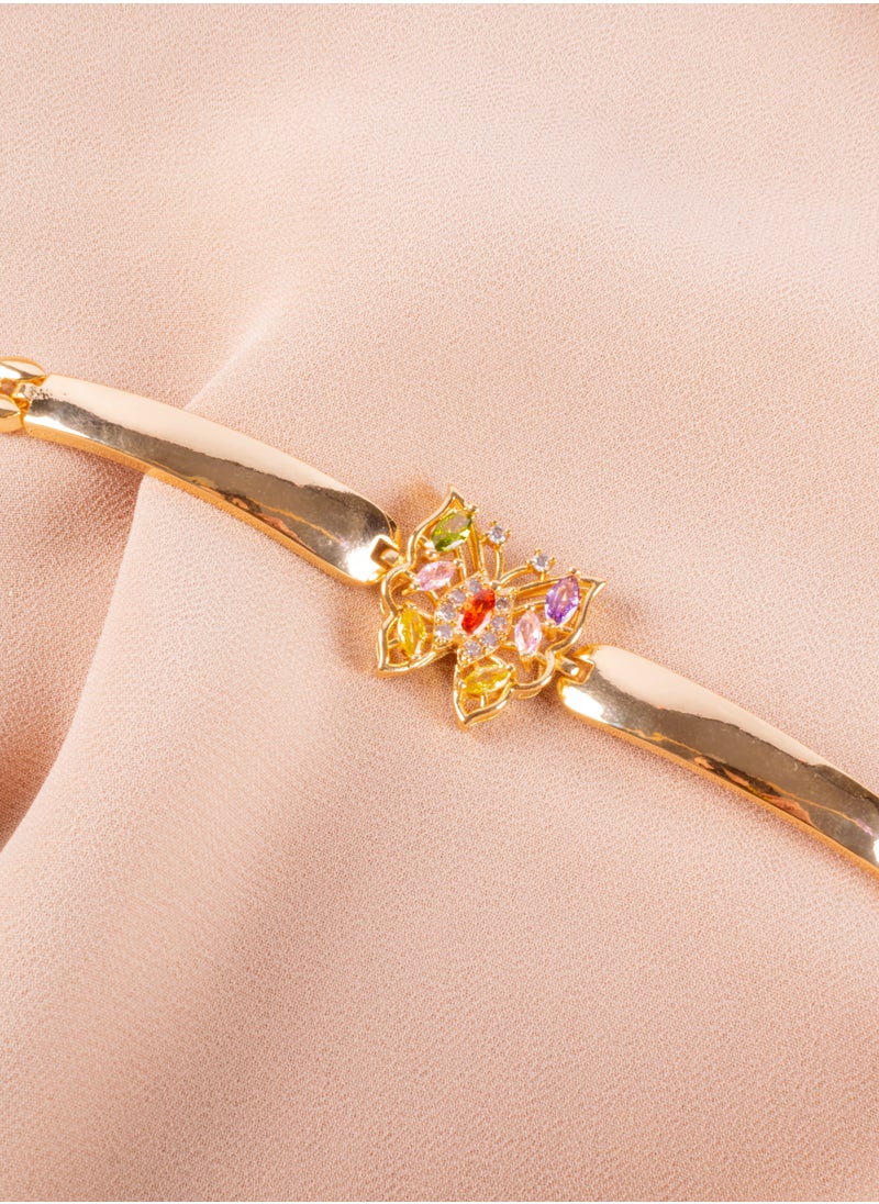The Black Pearl Accessories - Chinese Gold Bracelet With Multi Colored Zirconic Butterfly - Image 1