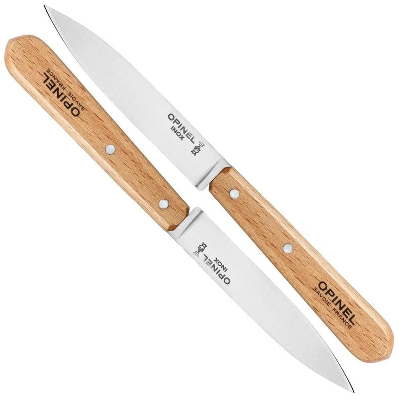 أوبينيل Opinel رقم 112 سكاكين التقشير، مجموعة مكونة من قطعتين، Sandvik 12C27، سكاكين إعداد للاستخدام اليومي من الفولاذ لتقطيع وتقشير وتقطيع وتشذيب ومقابض خشب الزان المحصودة بشكل مستدام مصنوعة في فرنسا - Image 1
