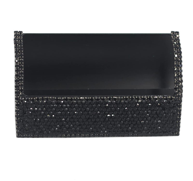 Bestbling Bling Aluminum Business Card Holder for Desk Business Card Display Rhinestone Business Card Stand Desktop Business Card Holders (Black) - Image 2