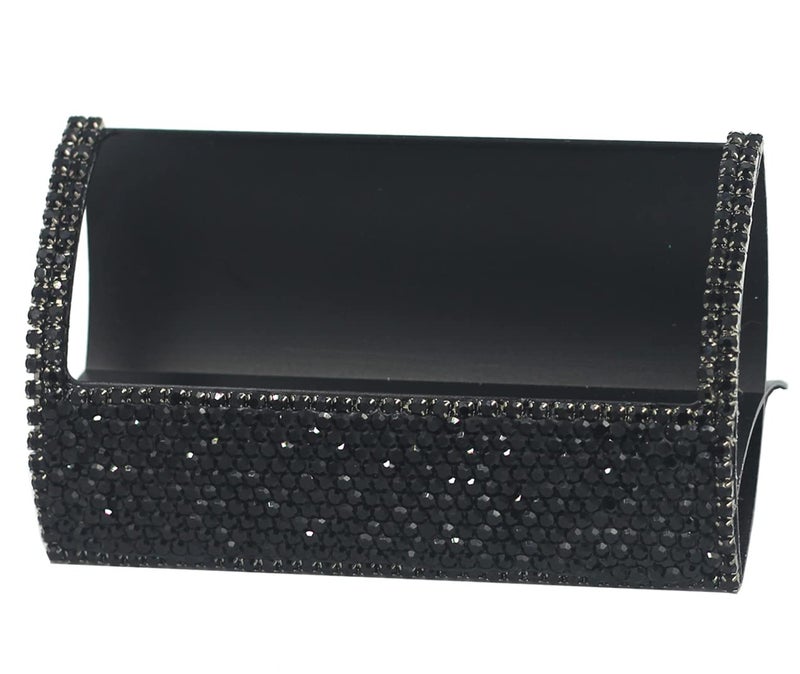 Bestbling Bling Aluminum Business Card Holder for Desk Business Card Display Rhinestone Business Card Stand Desktop Business Card Holders (Black) - Image 1