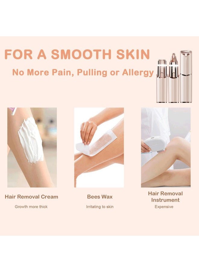 Evolvique Facial Hair Removal Eyebrow Trimmer - Facial Shaver Device 2 in 1 Remover for Face Peach Fuzz Eyebrow Nose Ear Hair Chin Lips Armpit with LED Light Rechargeable for Women Men Travel Size (Gold) - Image 4