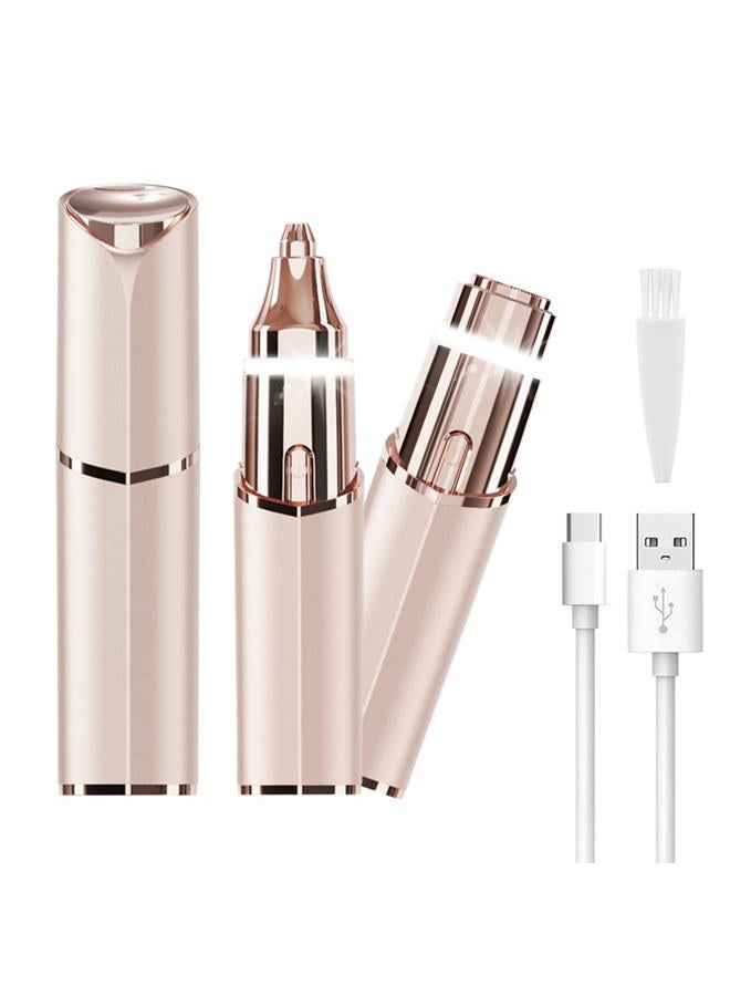 Evolvique Facial Hair Removal Eyebrow Trimmer - Facial Shaver Device 2 in 1 Remover for Face Peach Fuzz Eyebrow Nose Ear Hair Chin Lips Armpit with LED Light Rechargeable for Women Men Travel Size (Gold) - Image 1