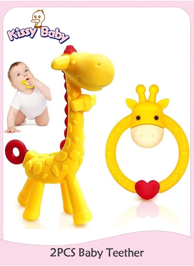 Kissy Baby 2PCS Baby Teether Toy for 3 Months Above Infant Sore Gums Pain Relief and Baby Shower (Yellow)  - Image 1