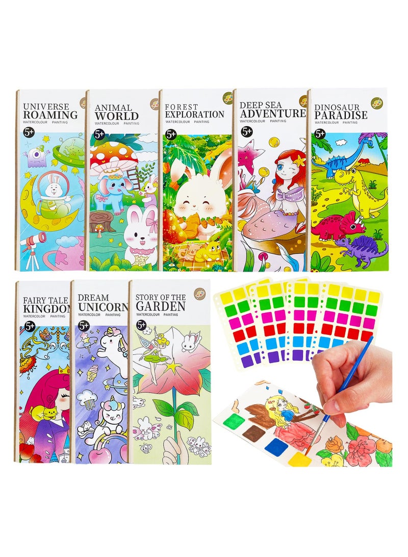 SYOSI 8Pack Pocket Watercolor Painting Book Painting Watercolor Bookmarks Watercolor Painting Paper Set for Kids Travel Pocket Watercolor Kit with Paints Birthday Children's Day Gifts for Kids  - Image 1