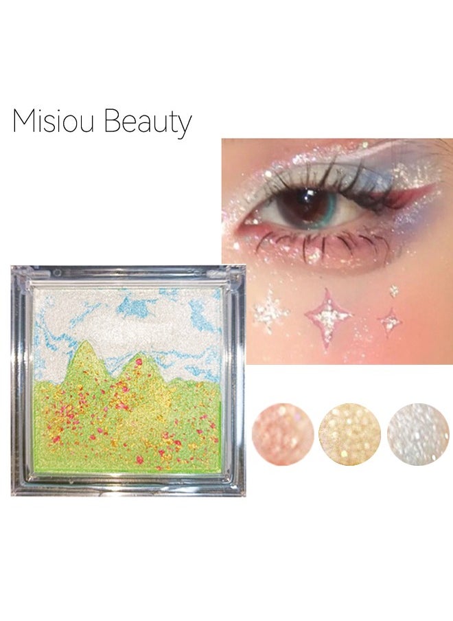Misiou Beauty Landscape eyeshadow tray, waterproof, color, pearl, stage, white clouds blue sky green grassland #01  - Image 1