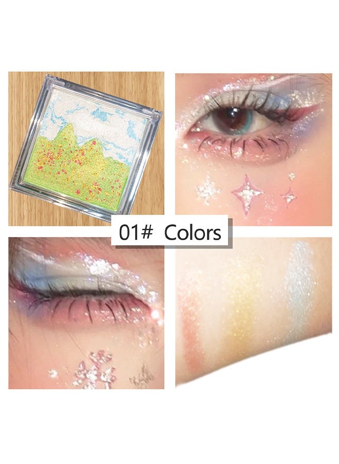 Misiou Beauty Landscape eyeshadow tray, waterproof, color, pearl, stage, white clouds blue sky green grassland #01  - Image 2