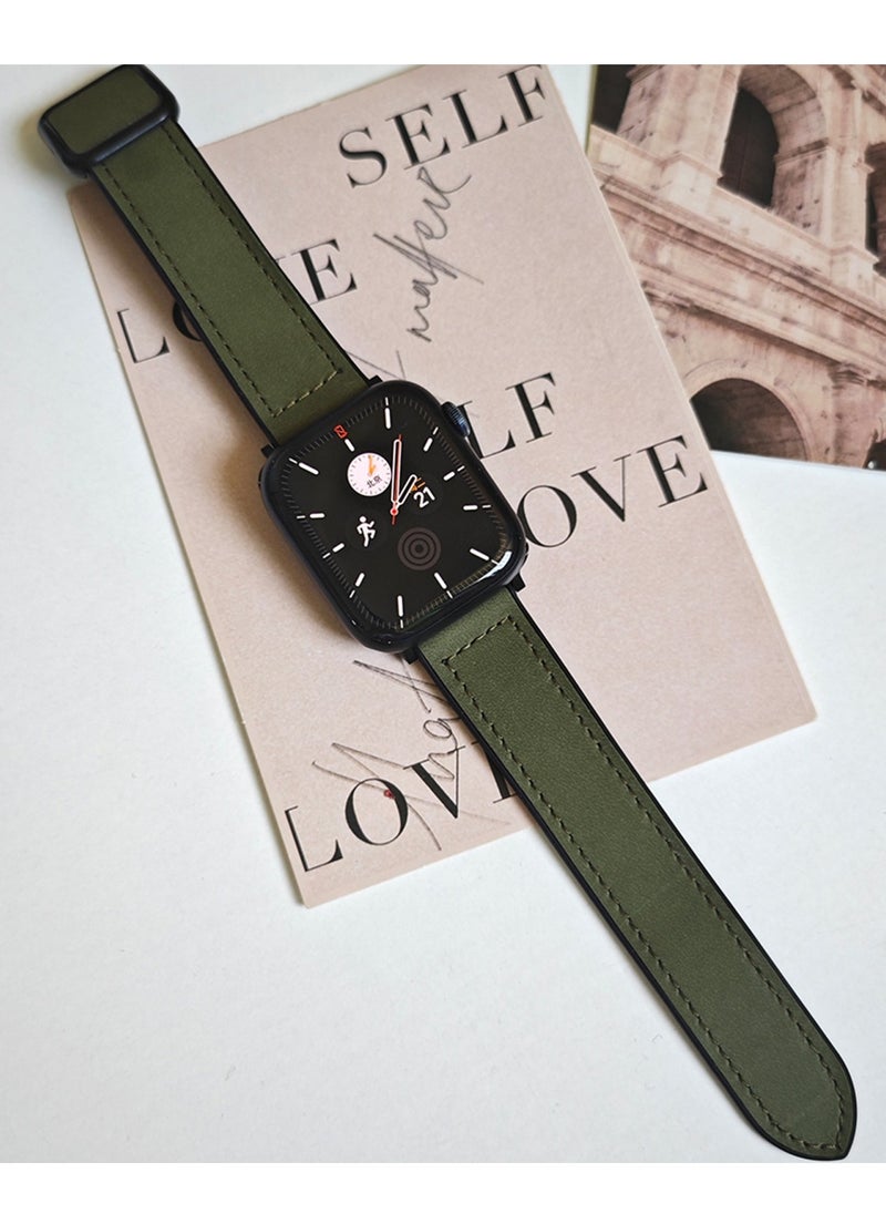 MOCOM - Crazy Horse Pattern Silicone Leather Square Buckle Magnetic Foldable  Watch Strap for Apple Watch Ultra 2, Series 9, Ultra, Series 8/7 - 42mm 44mm 49mm - Image 1