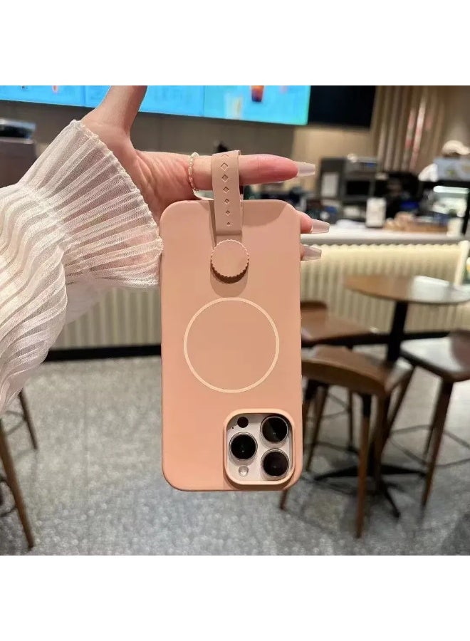 Silicone Phone Case with 360 Degree Rotating Band Magnetic Phone Cover for iPhone 13 Pro  Pink - Image 1